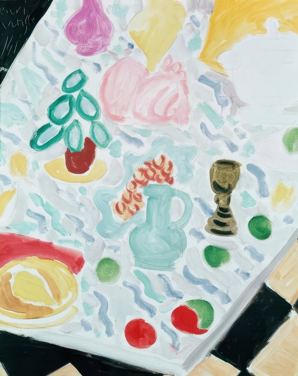 Kerámia és üveg egy márványasztalon alkotó: Henri Matisse