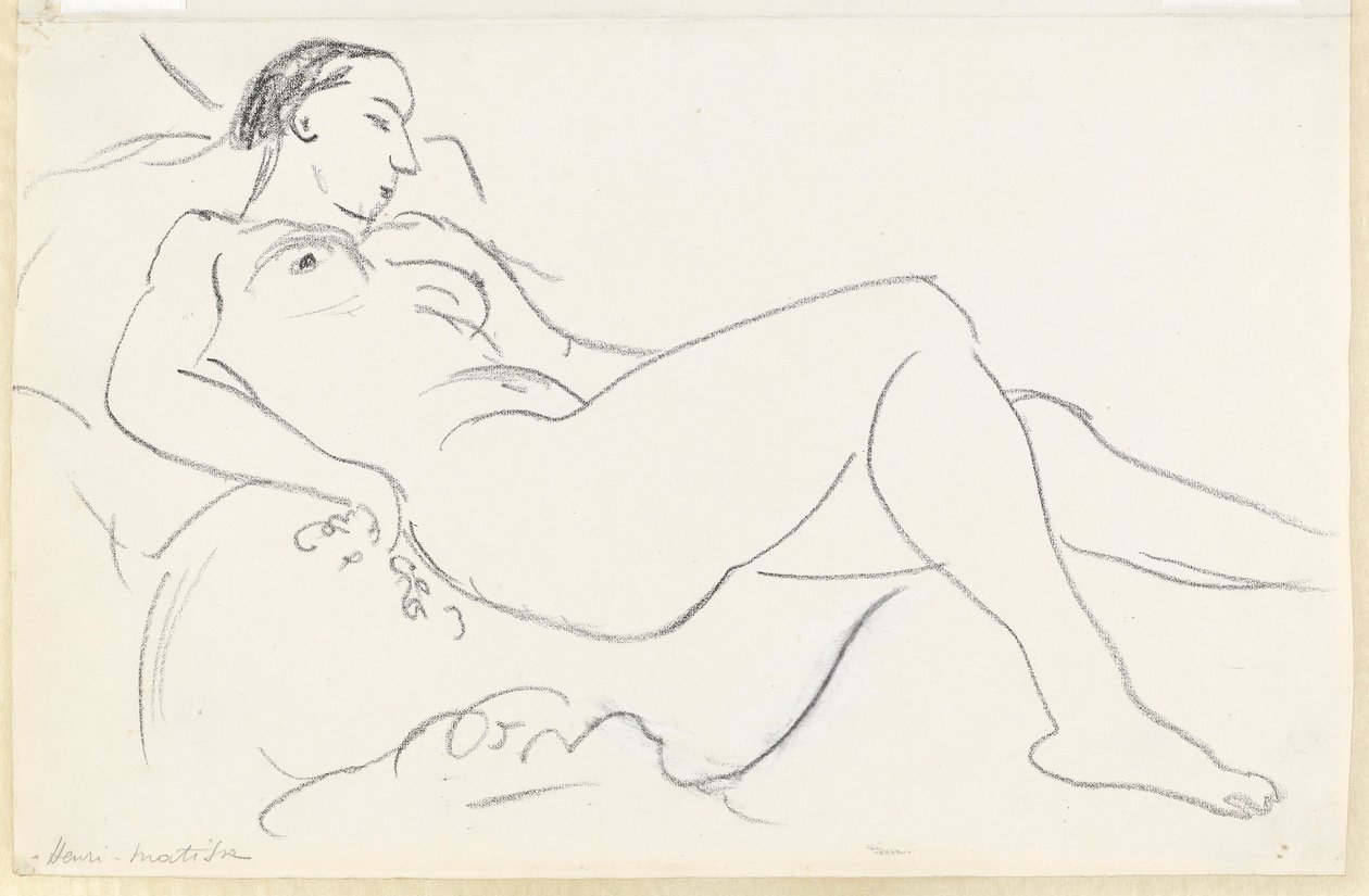 Fekvő női akt (fekete-fehér kréta papírra) alkotó: Henri Matisse