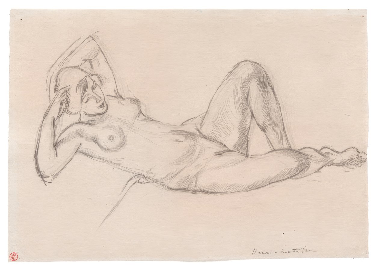 Fekvő női akt felemelt térddel alkotó: Henri Matisse