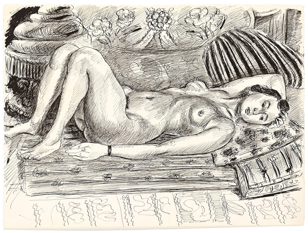 Fekvő akt egy brassói ágyon, 1926-1927 körül (toll és tus, papír) alkotó: Henri Matisse