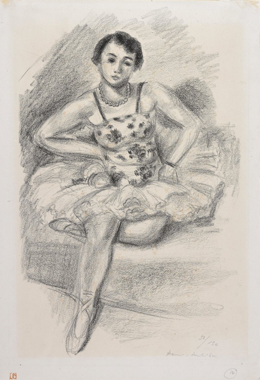 Ülő táncosnő, bal lábát maga alá hajtva alkotó: Henri Matisse