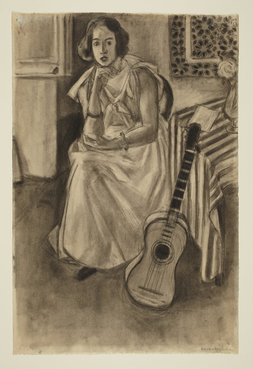 Ülő modell gitárral alkotó: Henri Matisse