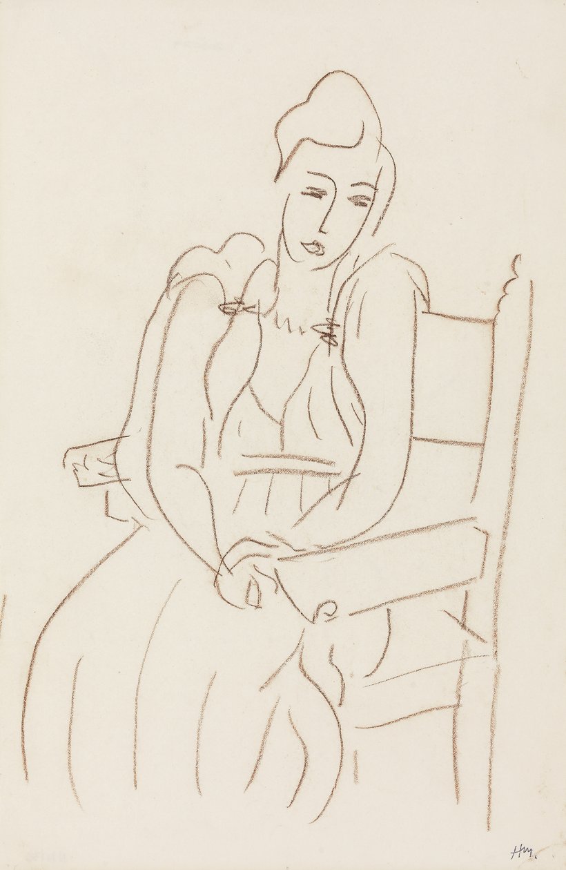 Ülő nő (barna viaszkréta papírra) alkotó: Henri Matisse