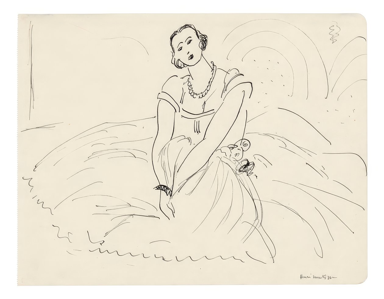 Ülő nő teljes szoknyás ruhában alkotó: Henri Matisse