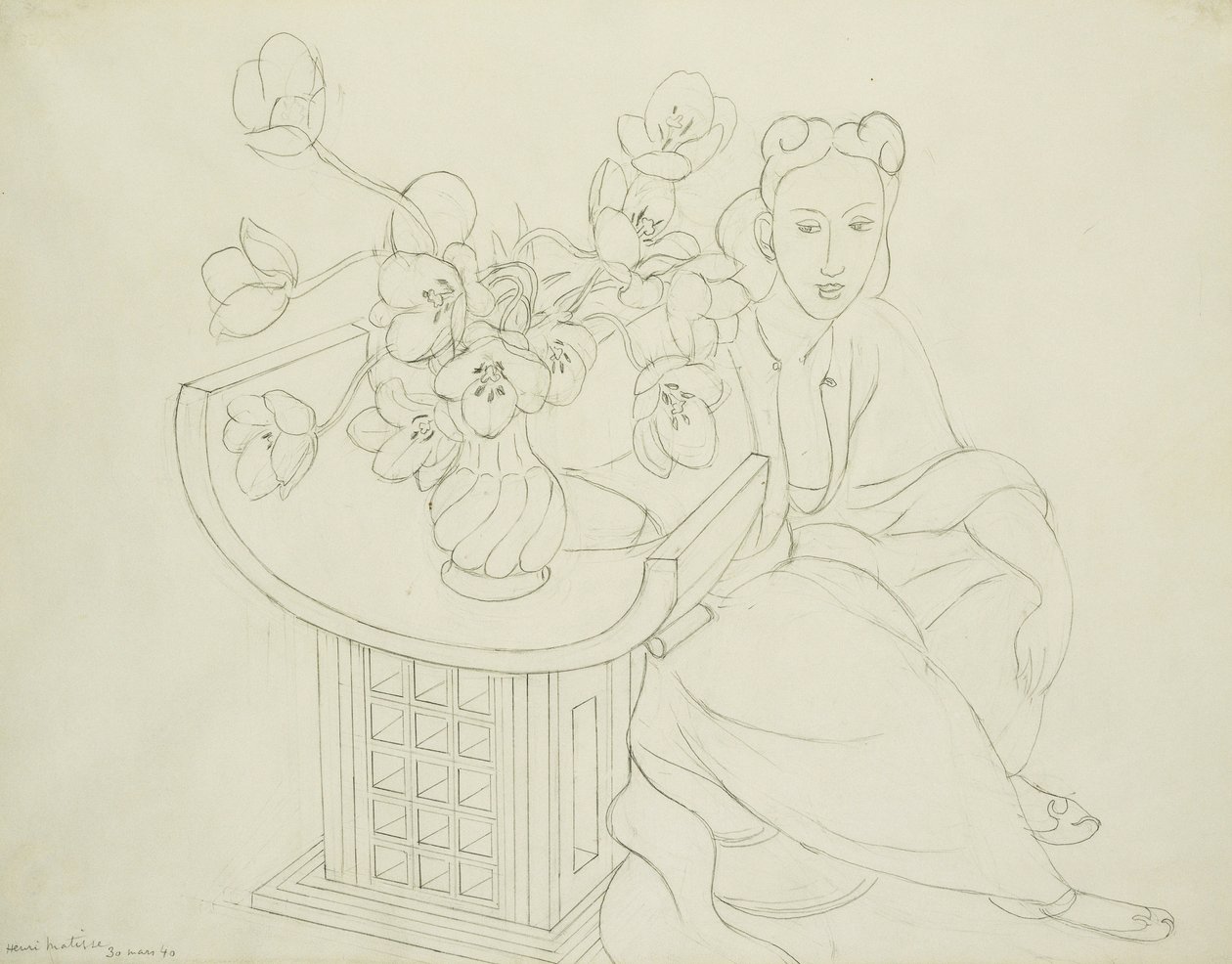 Ülő nő tulipános vázával alkotó: Henri Matisse