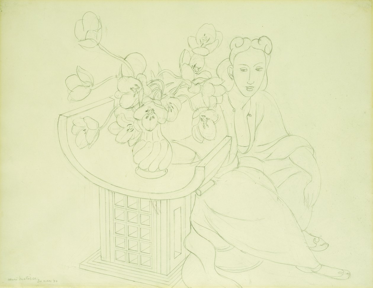Ülő nő tulipános vázával alkotó: Henri Matisse