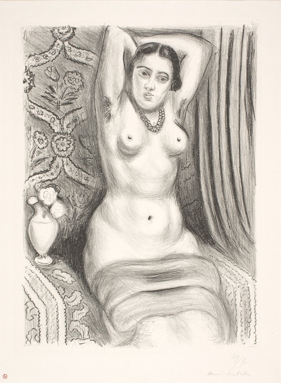 Ülő női aktmodell, hátul összefont karokkal (odaliszk) alkotó: Henri Matisse