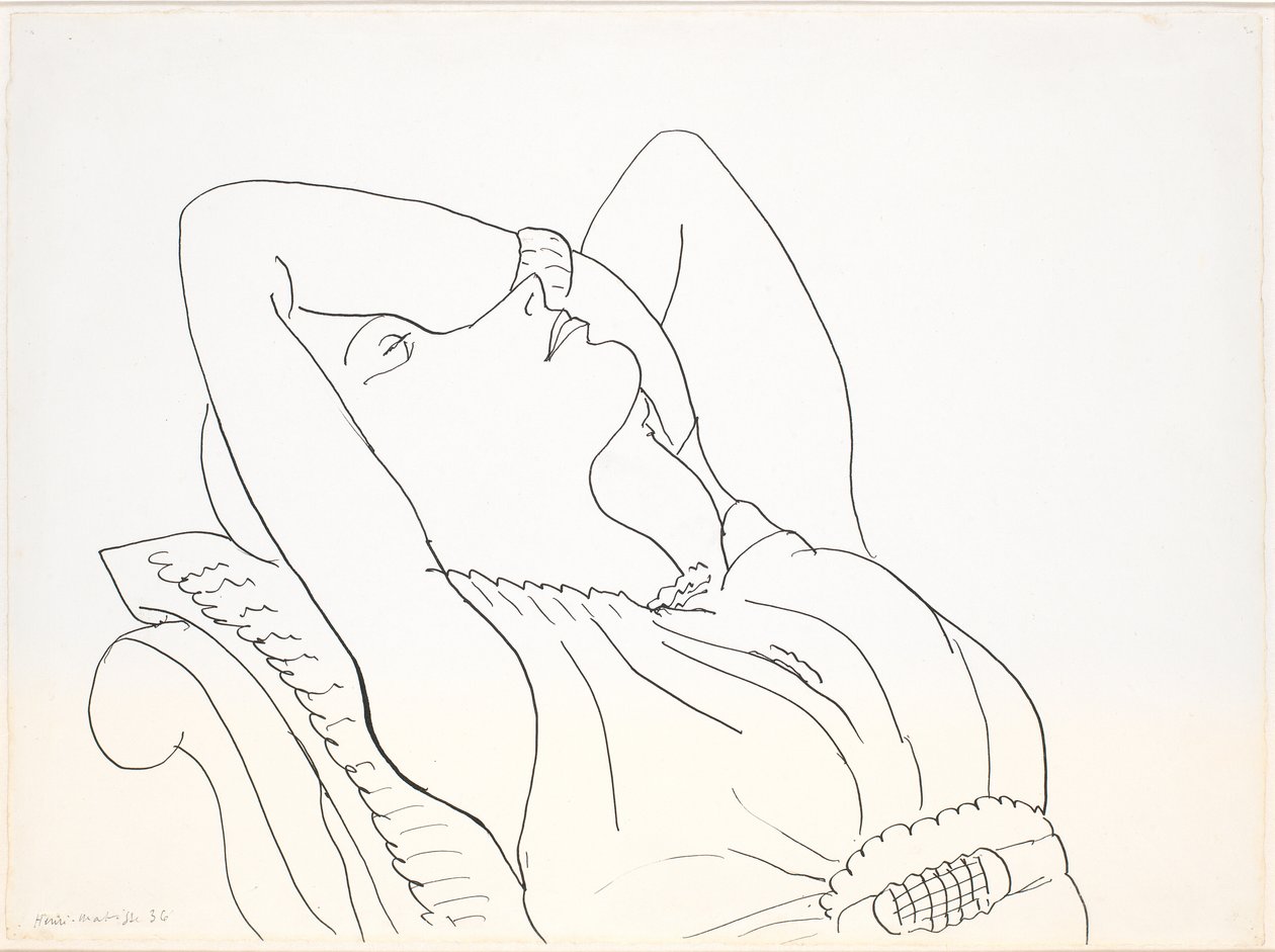 Hátradőlt nő, karjait a feje fölé emelve, félalak alkotó: Henri Matisse