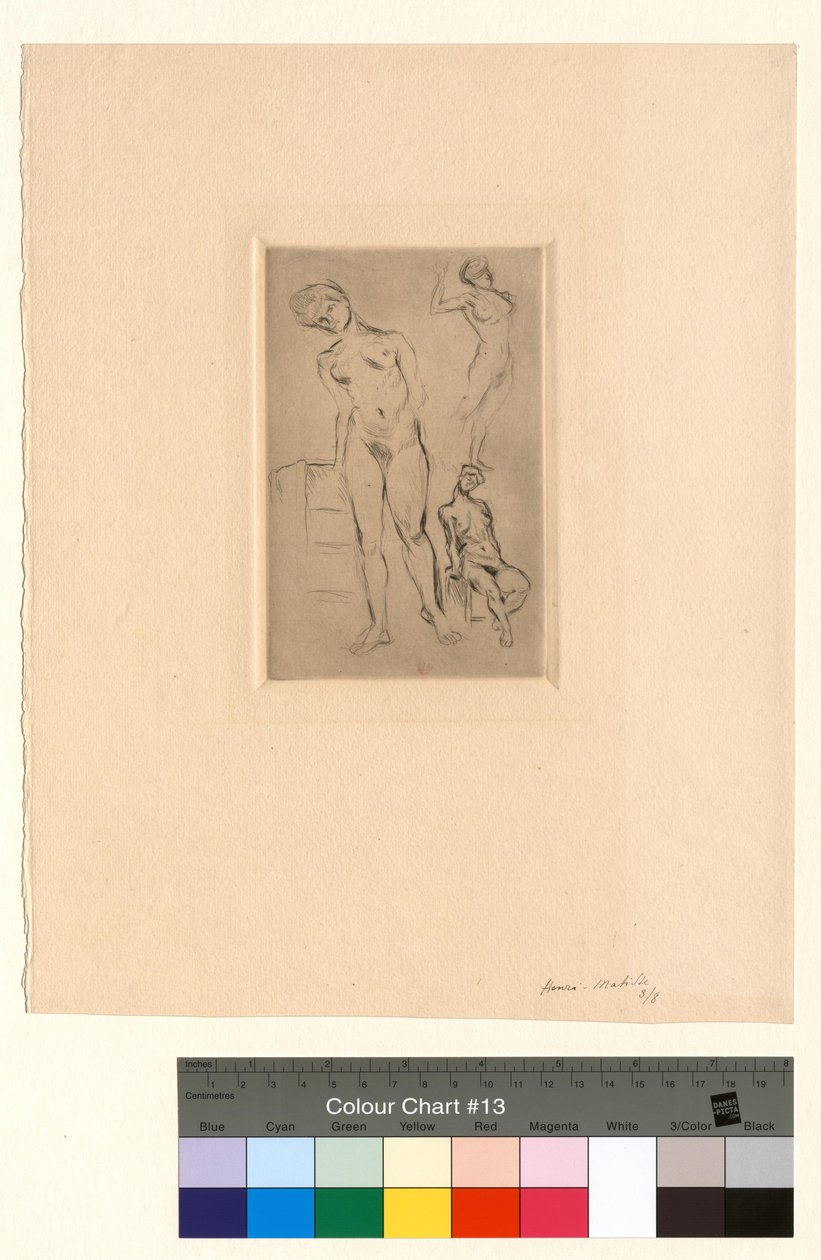 Három meztelen alak, egyikük egy székre támaszkodik alkotó: Henri Matisse