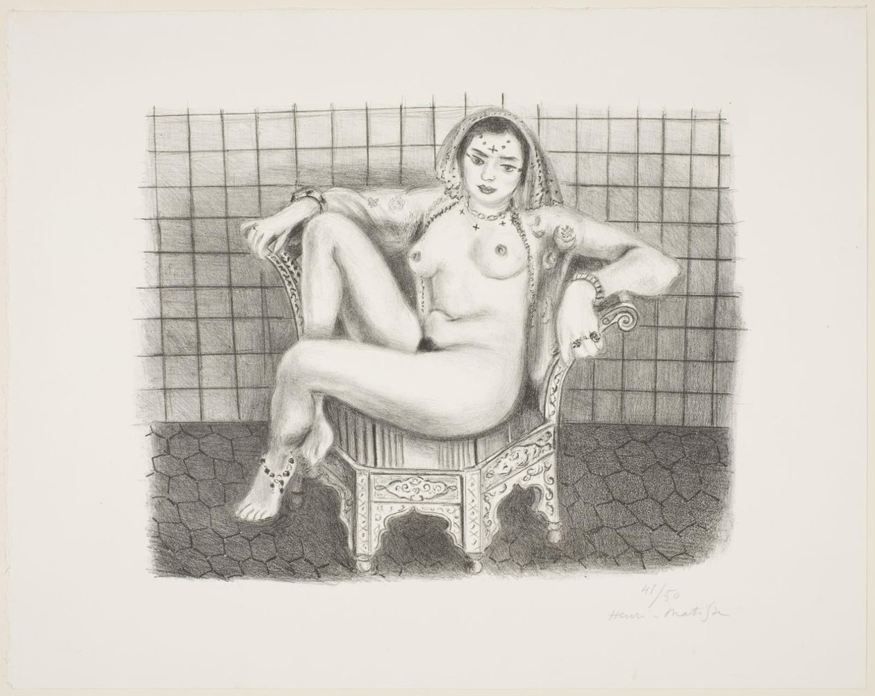 Fiatal hindu, meztelenül ül egy széken alkotó: Henri Matisse