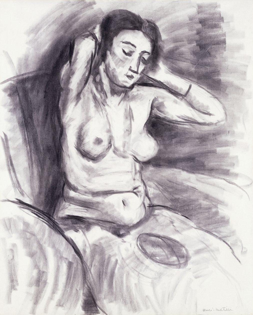 Nő, aki újrafésüli a haját; Femme se Recoiffant, 1925 körül (szén, papír) alkotó: Henri Matisse