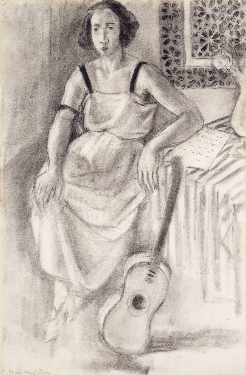 Gitárral ülő nő, 1921-23 körül (szén, papír) alkotó: Henri Matisse