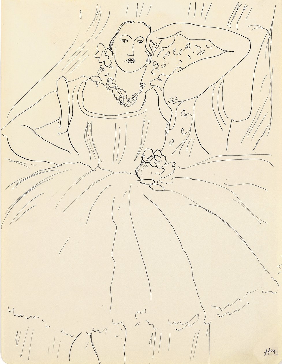 Nő estélyi ruhában (toll és tus, papír) alkotó: Henri Matisse