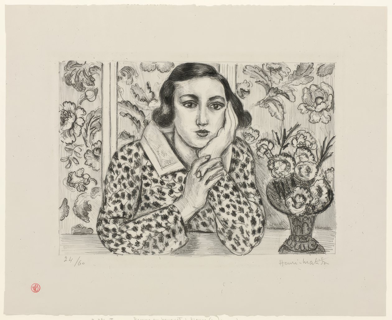 Fiatal lány virágos paraván mellett dől alkotó: Henri Matisse