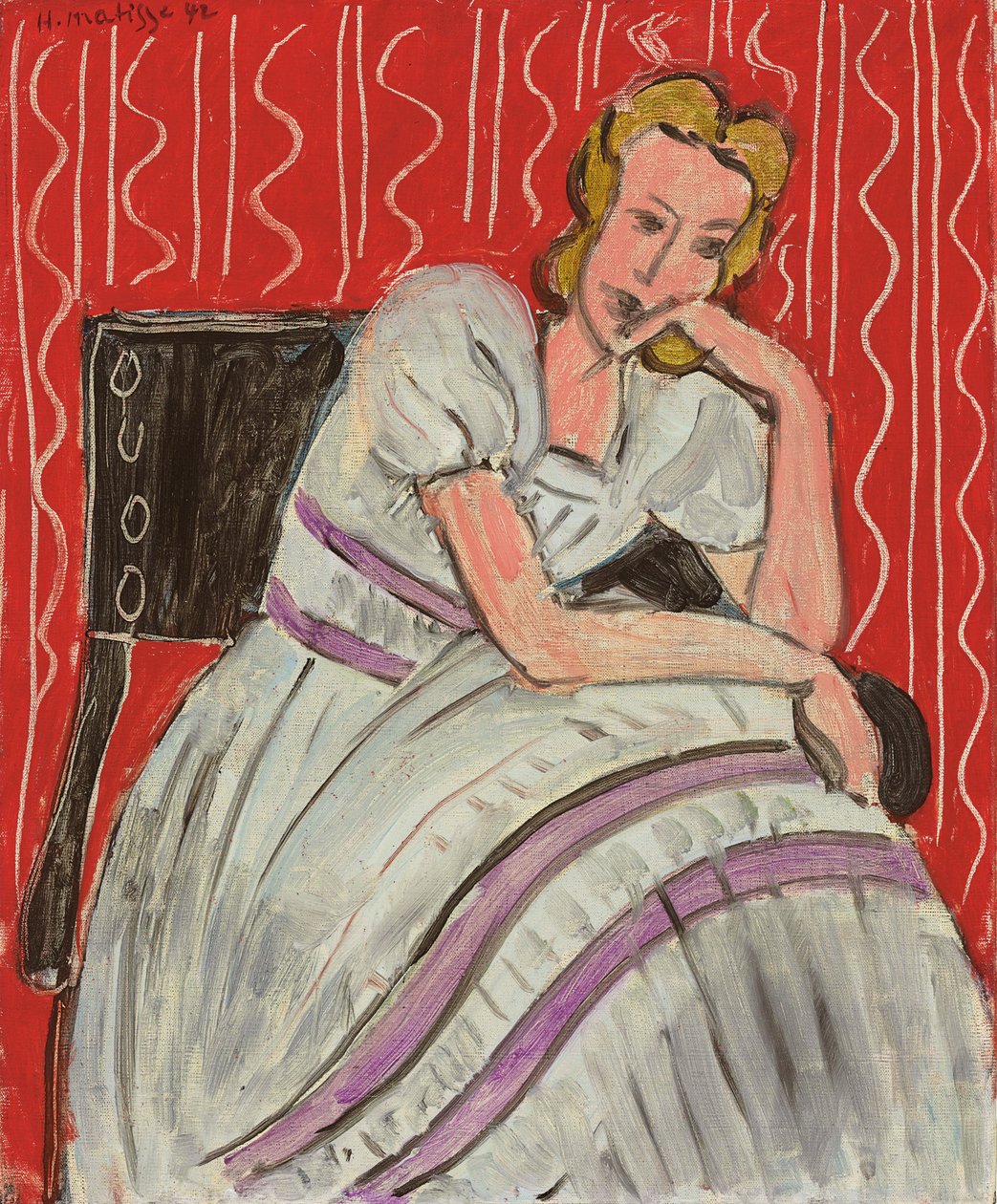 Fiatal nő szürke ruhában ül alkotó: Henri Matisse