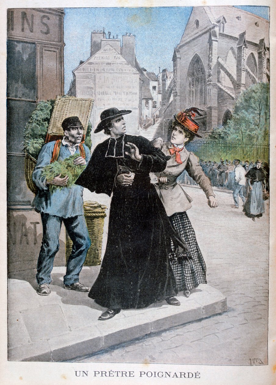 Megkéselt egy katolikus papot egy nő az utcán, Franciaország, 1897 alkotó: Henri Meyer