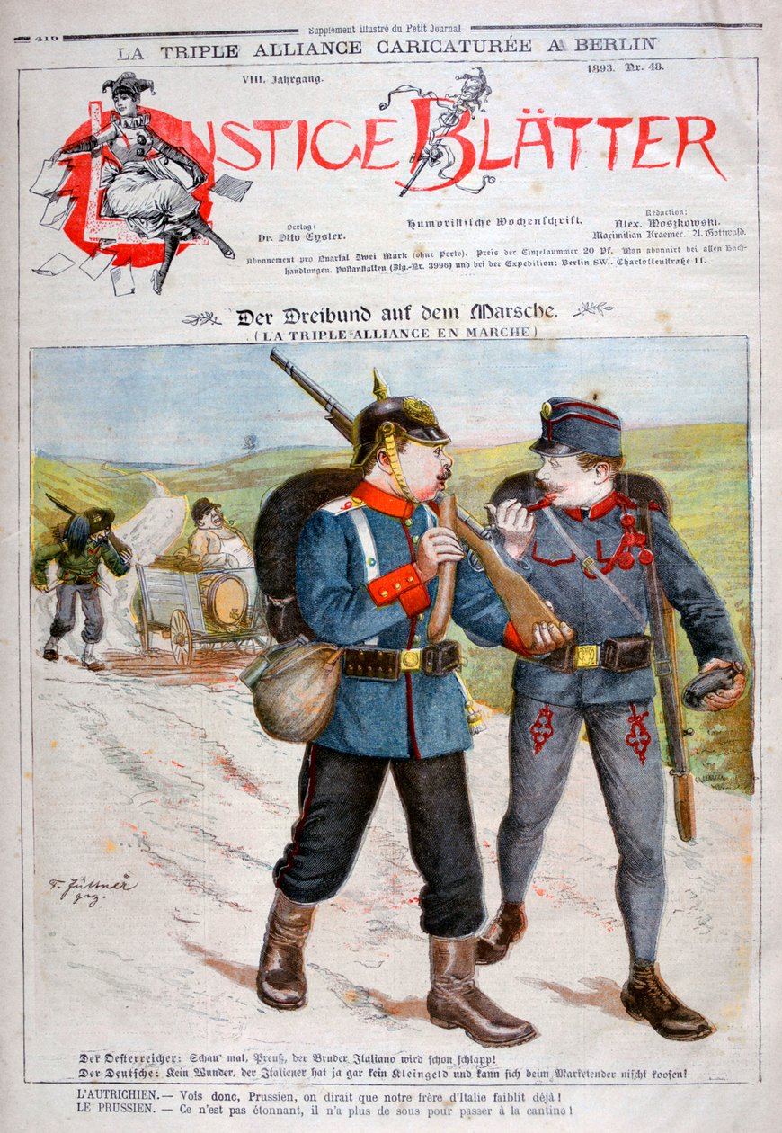 A Triple Alliance karikatúrája a Lustige Blatter magazinban, 1893 alkotó: Henri Meyer