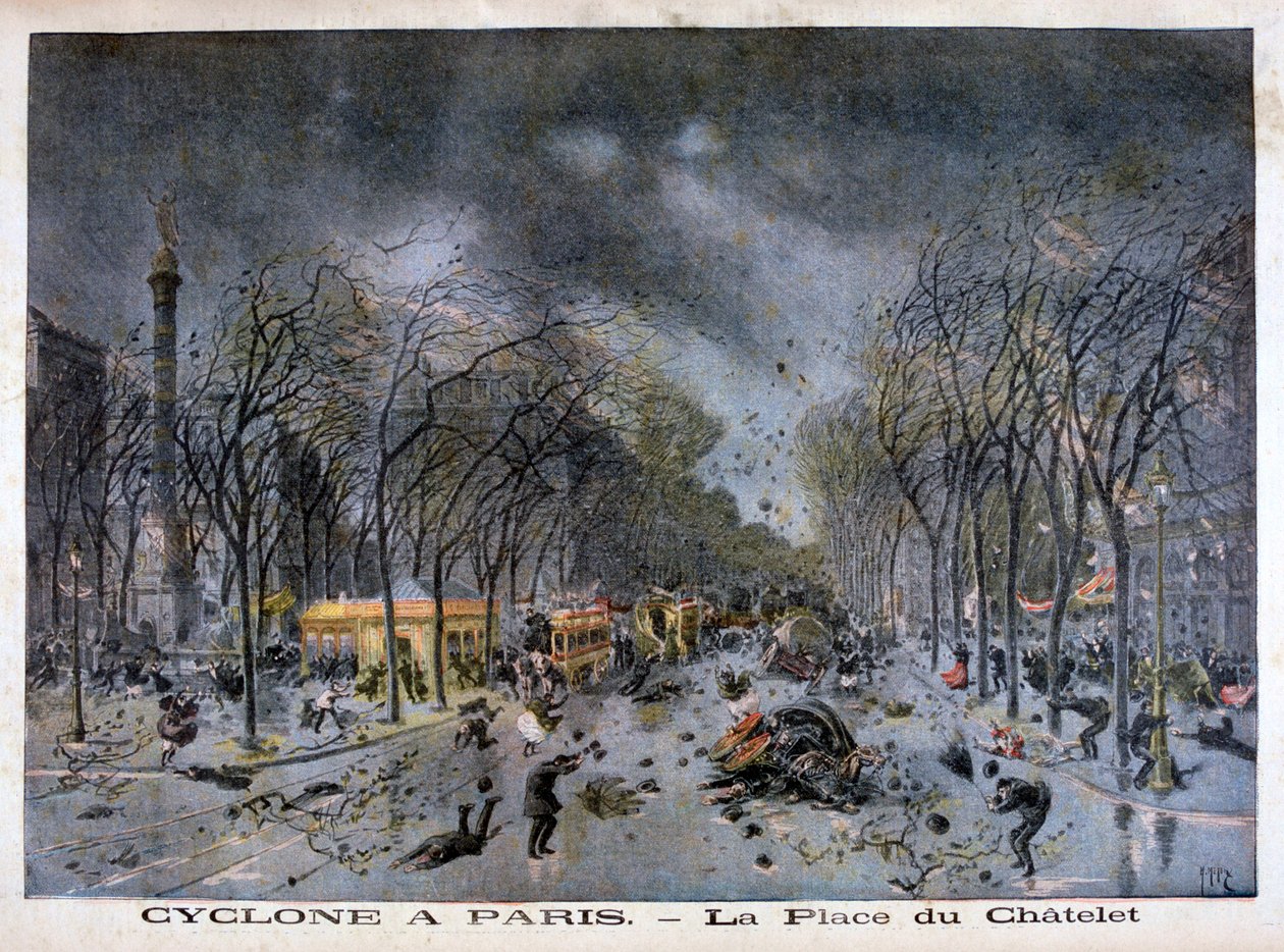 Ciklon Párizsban, a Place du Châtelet, 1896 alkotó: Henri Meyer