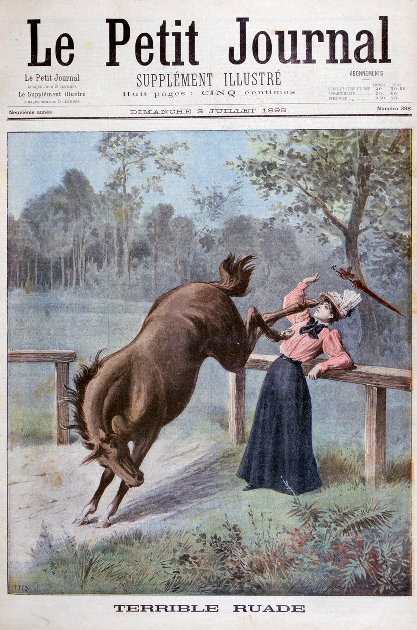 Egy fiatal nőt megrúg egy ló, 1898 alkotó: Henri Meyer