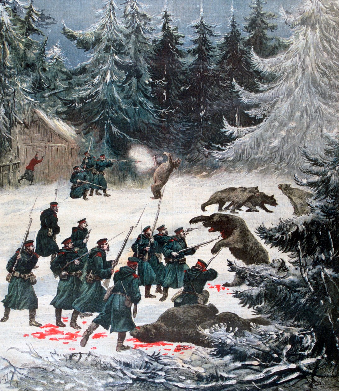 Medvetámadás, Oroszország, 1892 alkotó: Henri Meyer