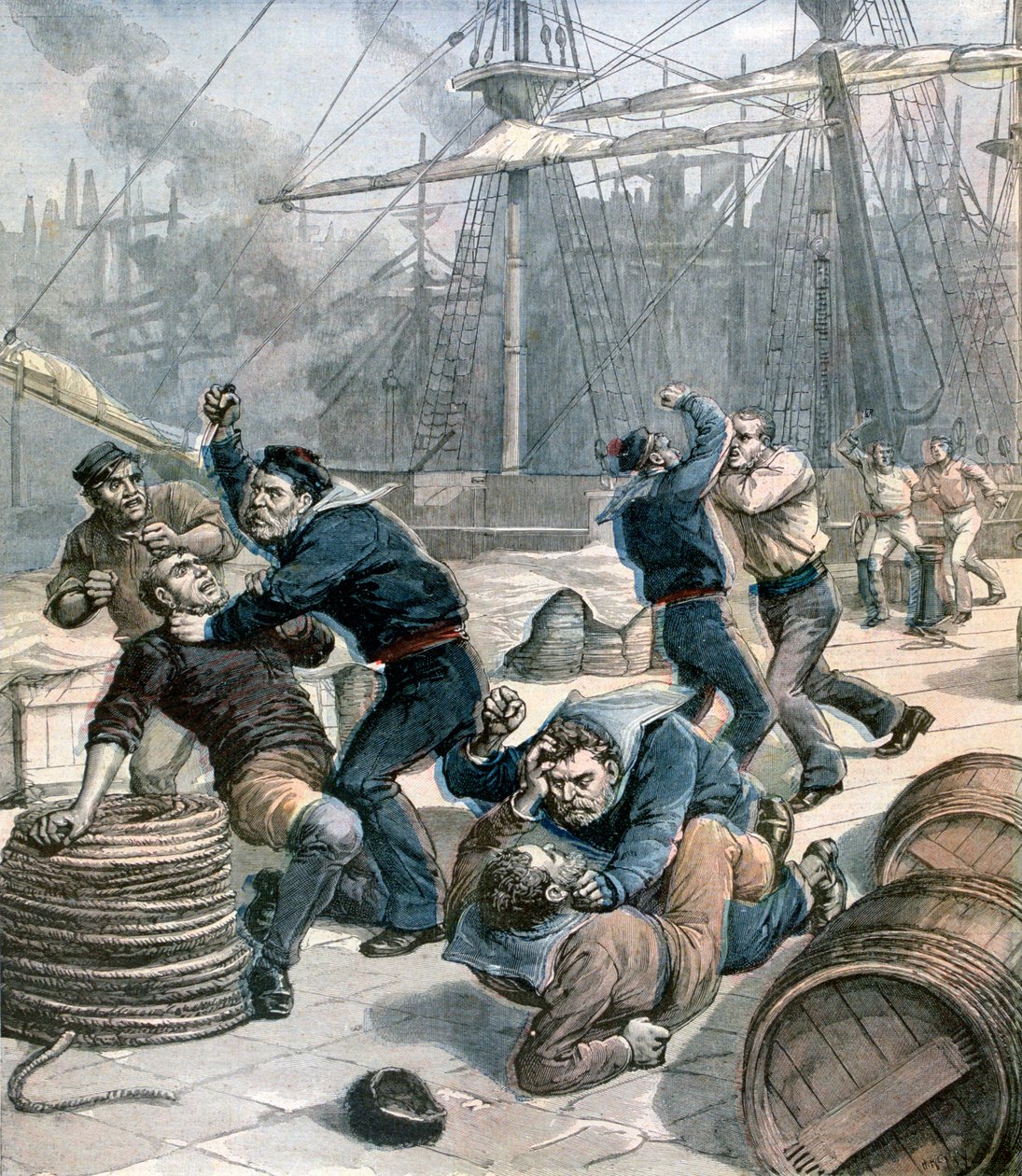 Dulakodás angol és német tengerészek között a londoni Millwall Docksban, 1892 alkotó: Henri Meyer