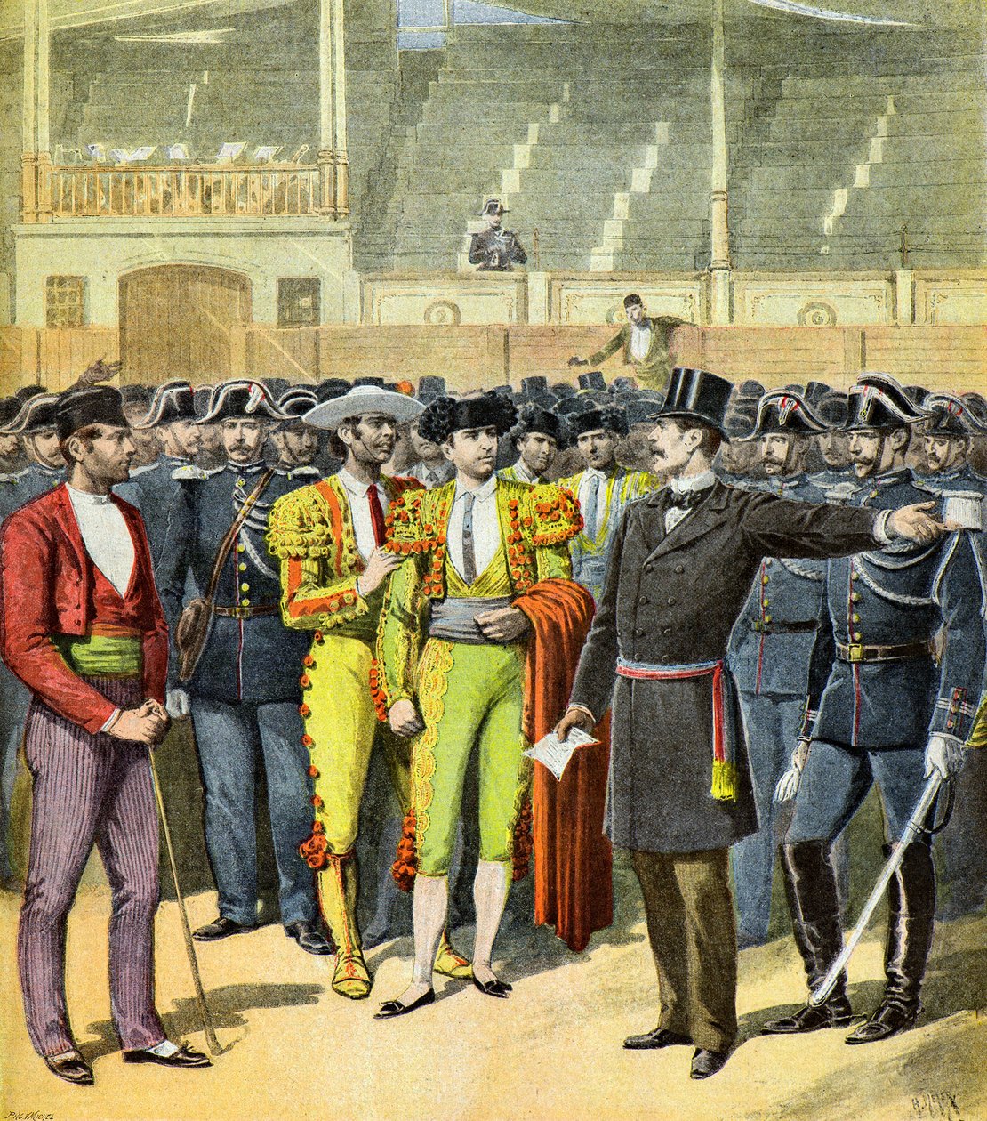 A bikaviadalok betiltása Dél-Franciaországban,1895 (Illusztráció) alkotó: Henri Meyer