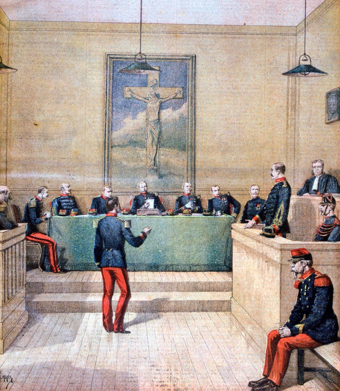 Dreyfus kapitány a hadbíróság előtt, 1894 alkotó: Henri Meyer