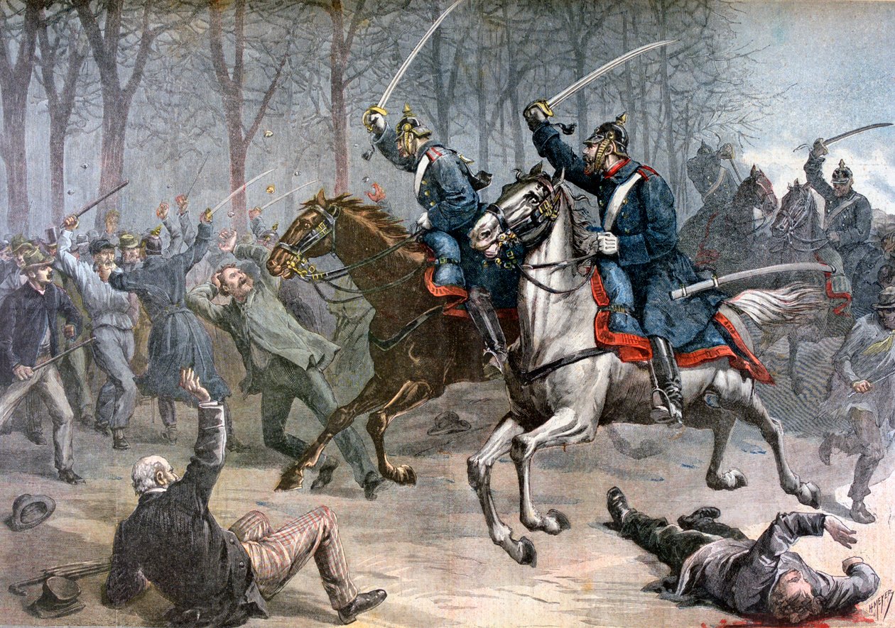 Lovassági roham, német zavargások Lipcsében, 1892. alkotó: Henri Meyer
