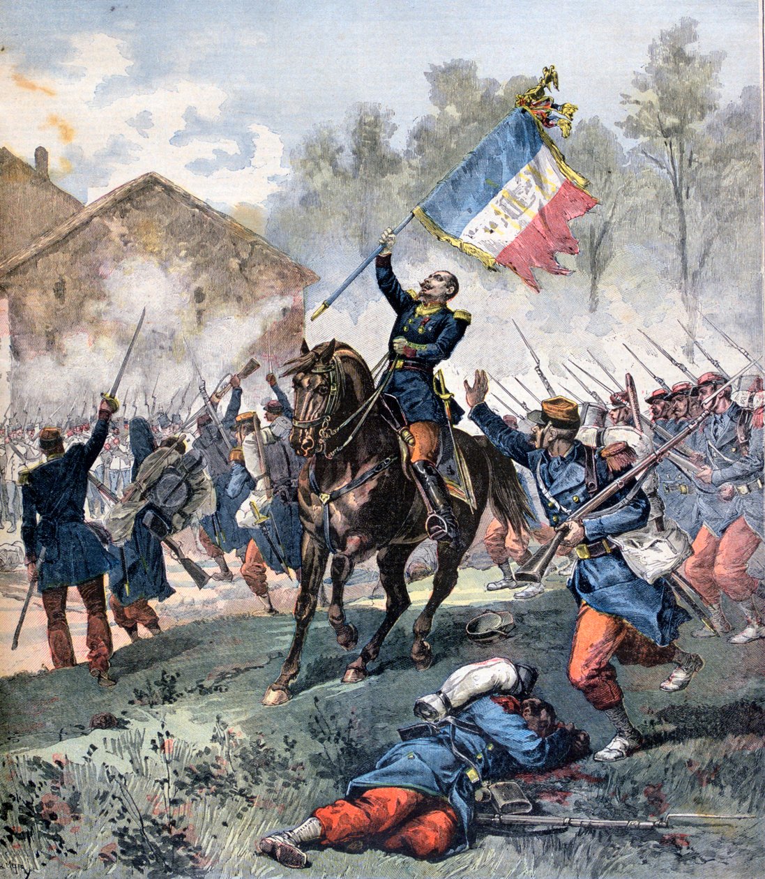 Malleville ezredes halála, solferinói csata, 1859. június 24., 1891. alkotó: Henri Meyer