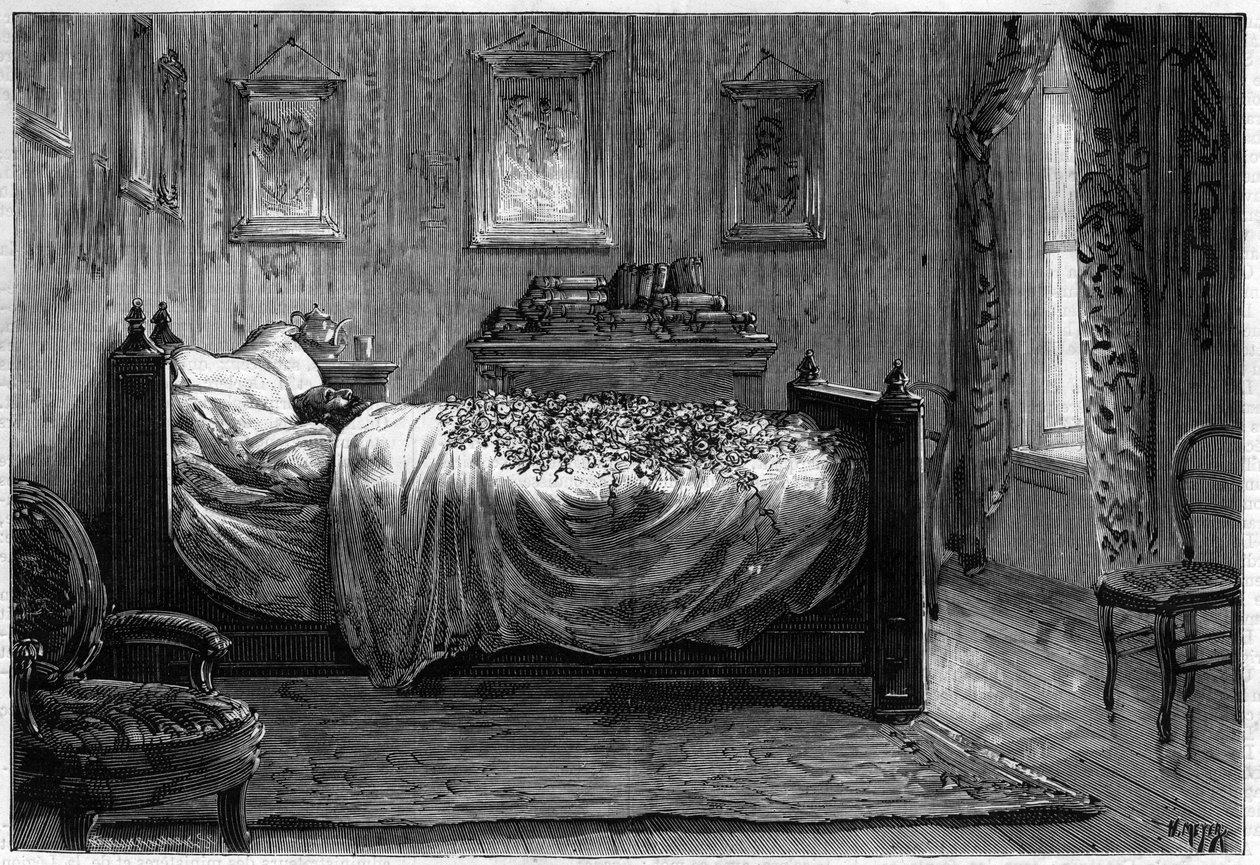 Leon Gambetta (1838-1882) francia politikus – a Halotti Kamara – halála az 1883-as „The Illustrous Journal”-ban – Henri Meyer (1844-1899) rajza alkotó: Henri Meyer