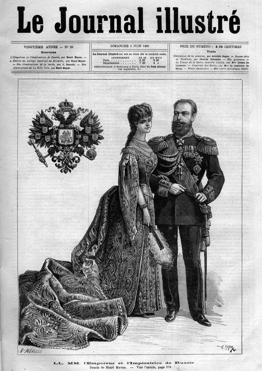 III. Sándor orosz császár (1845-1894) és impressz Dagmar dán (1847-1928) – Az 1883-as „Az illusztris napló” címlapja – Henri Meyer (1844-1899) rajza alkotó: Henri Meyer