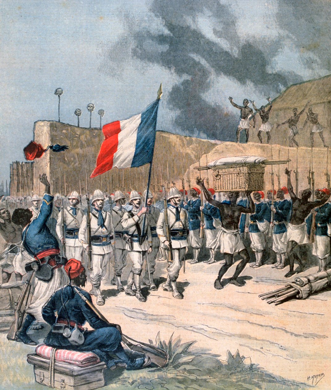 A francia hadsereg bevonulása az afrikai Dahomey állambeli Abomey-ba, 1892 alkotó: Henri Meyer