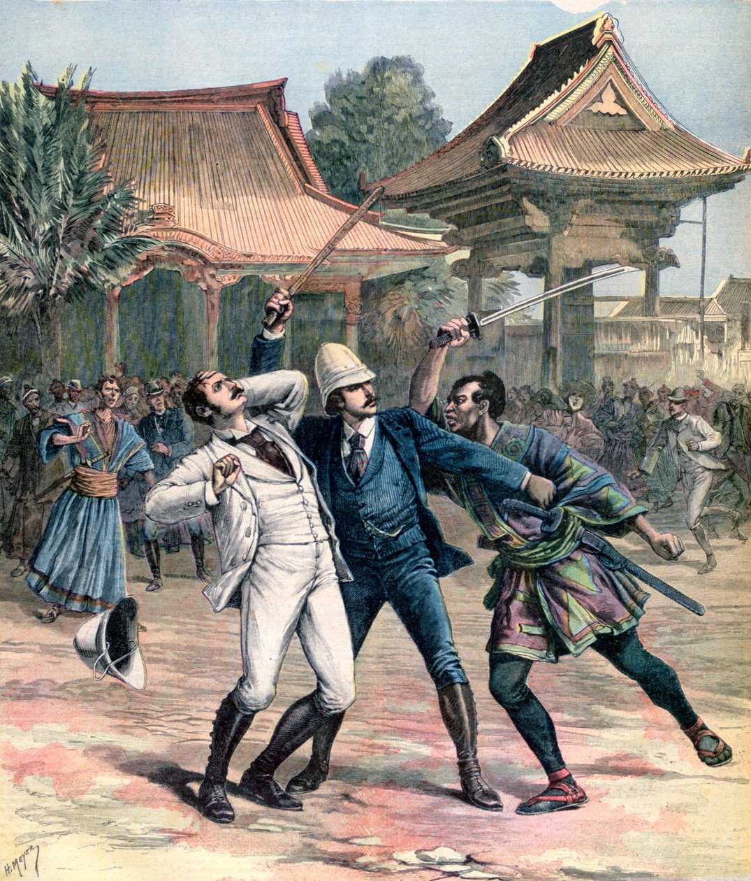 Sikertelen merénylet az orosz Tsarevics Miklós ellen, Otsu, Japán, 1891 alkotó: Henri Meyer