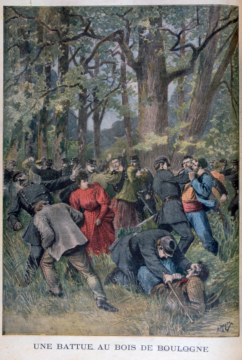 Harc csendőrök és civilek között a Bois de Boulogne-ban, Párizsban, 1895 alkotó: Henri Meyer