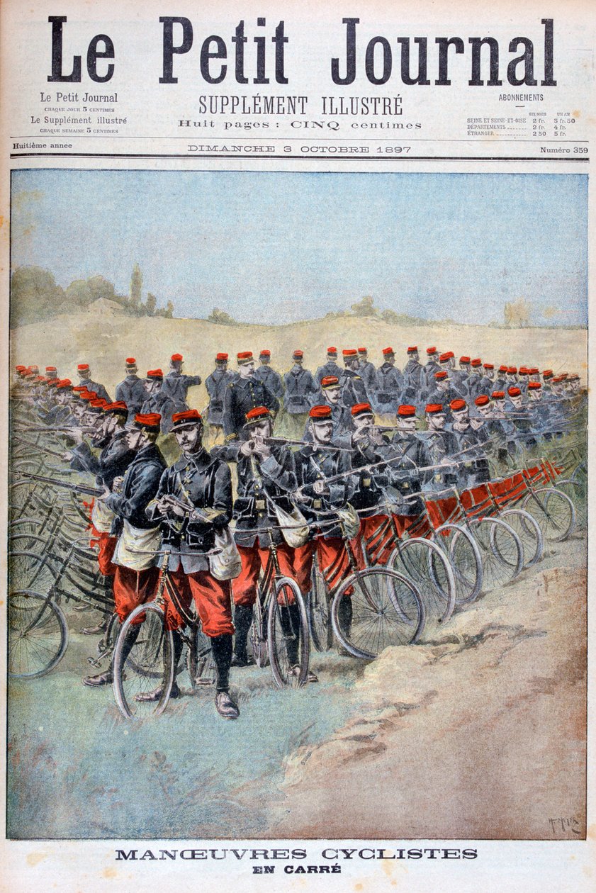 Francia Hadsereg kerékpáros hadteste egy téren a manővereken, Franciaország, 1897 alkotó: Henri Meyer