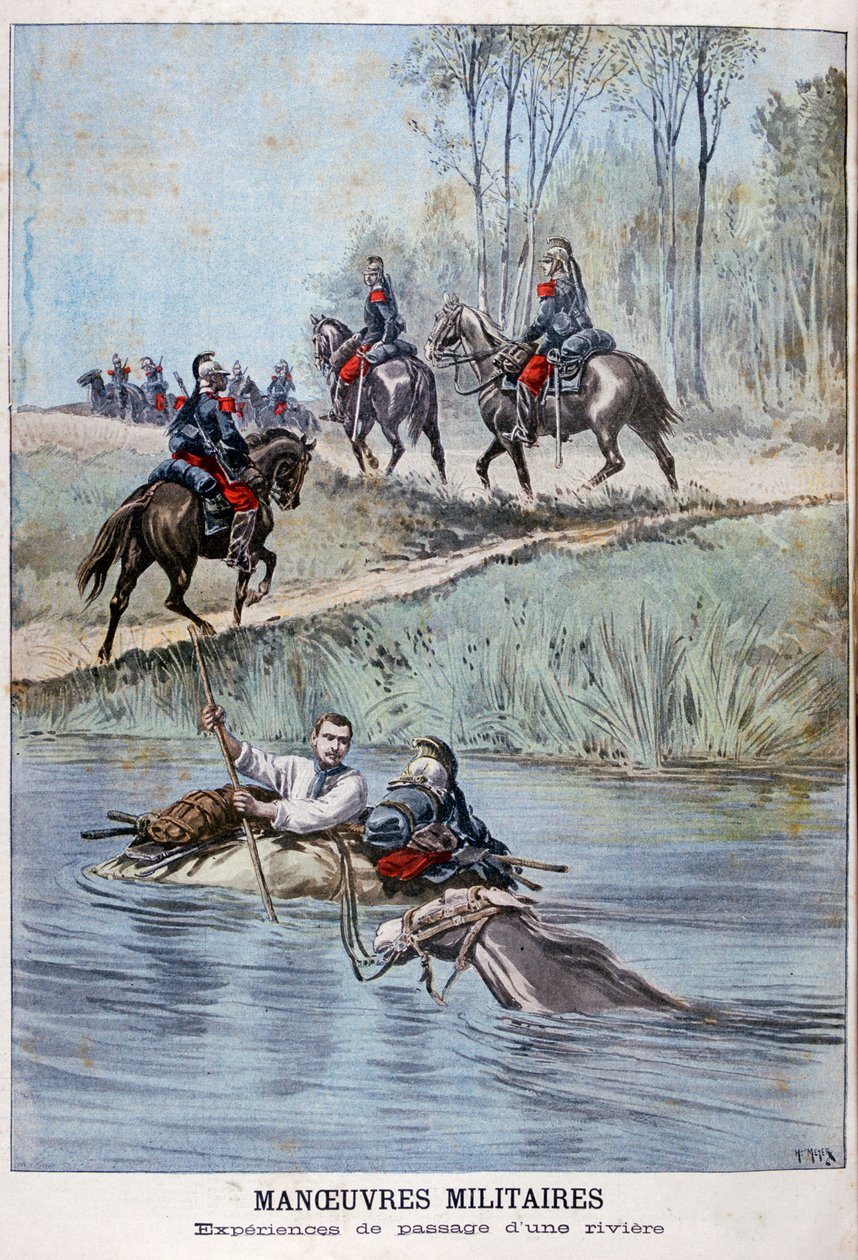 Francia katonai manőverek, átgázol egy folyón, 1898 alkotó: Henri Meyer