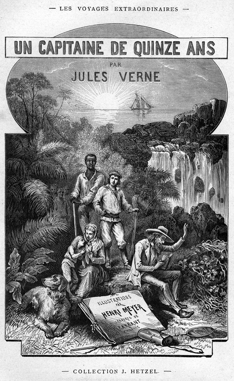 Frontipiece Jules Verne „A tizenöt éves kapitány” című könyvéből, Hetzel-kiadás/ Rendkívüli utazások, 1878 alkotó: Henri Meyer
