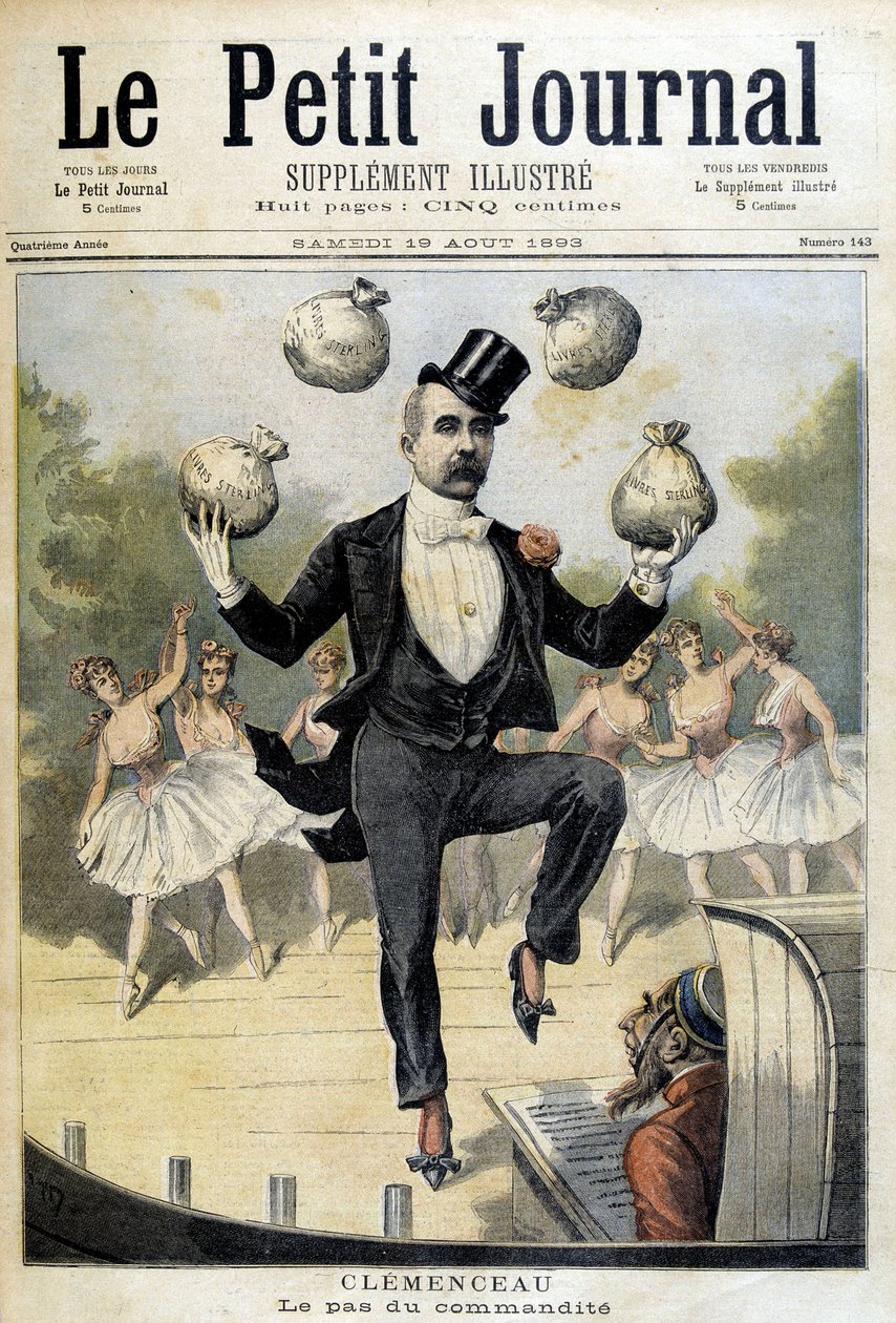 Georges Clemenceau fonttal zsonglőrködik – az 1893.08.19-i „” Le Petite Journal”-ban alkotó: Henri Meyer