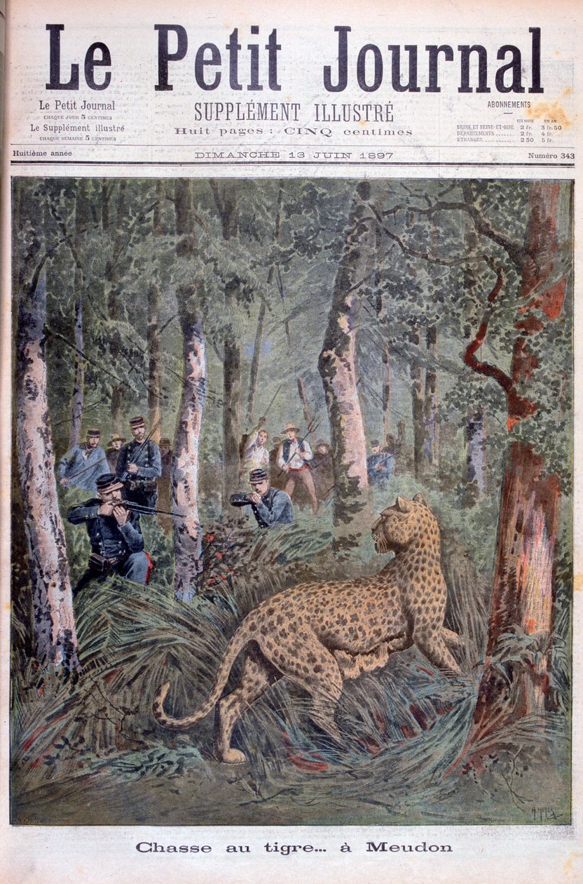 Vadászat egy szökött leopárdra, Meudon, Párizs, 1897 alkotó: Henri Meyer