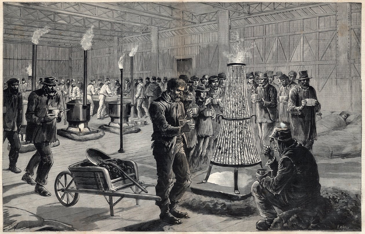 A Liberális Művészetek Palotájának éjjeli menedékhelye a Champs de Mars-ban 1891-ben – Henri Meyer rajza, Navellier metszete az 1891-es „Le journal illustrious”-ban alkotó: Henri Meyer