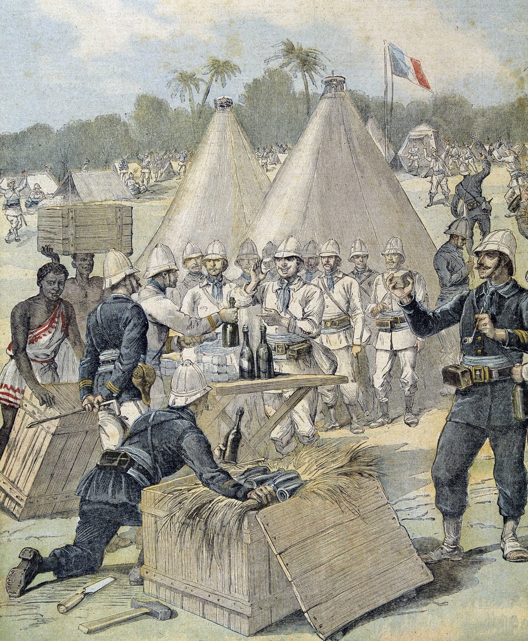Újévi ajándékok katonáknak Dahomeyben (ma Beninben) – az 1892.12.31-i „” Le Petity Journal”-ban alkotó: Henri Meyer