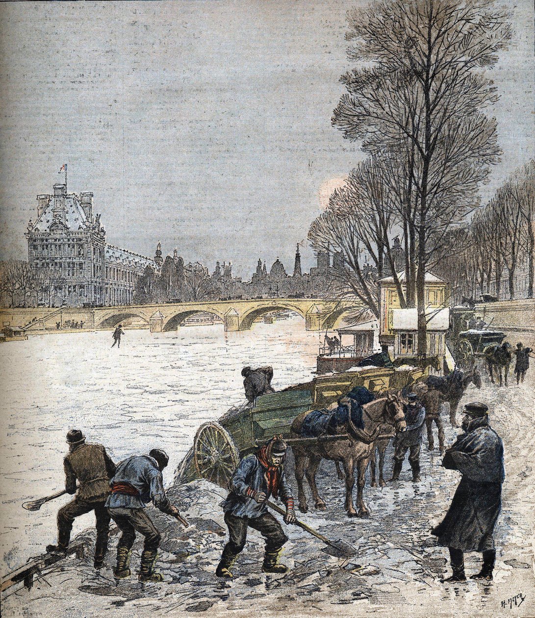 Párizs a hó alatt 1895-ben 1895-ös kis újság (metszet) alkotó: Henri Meyer