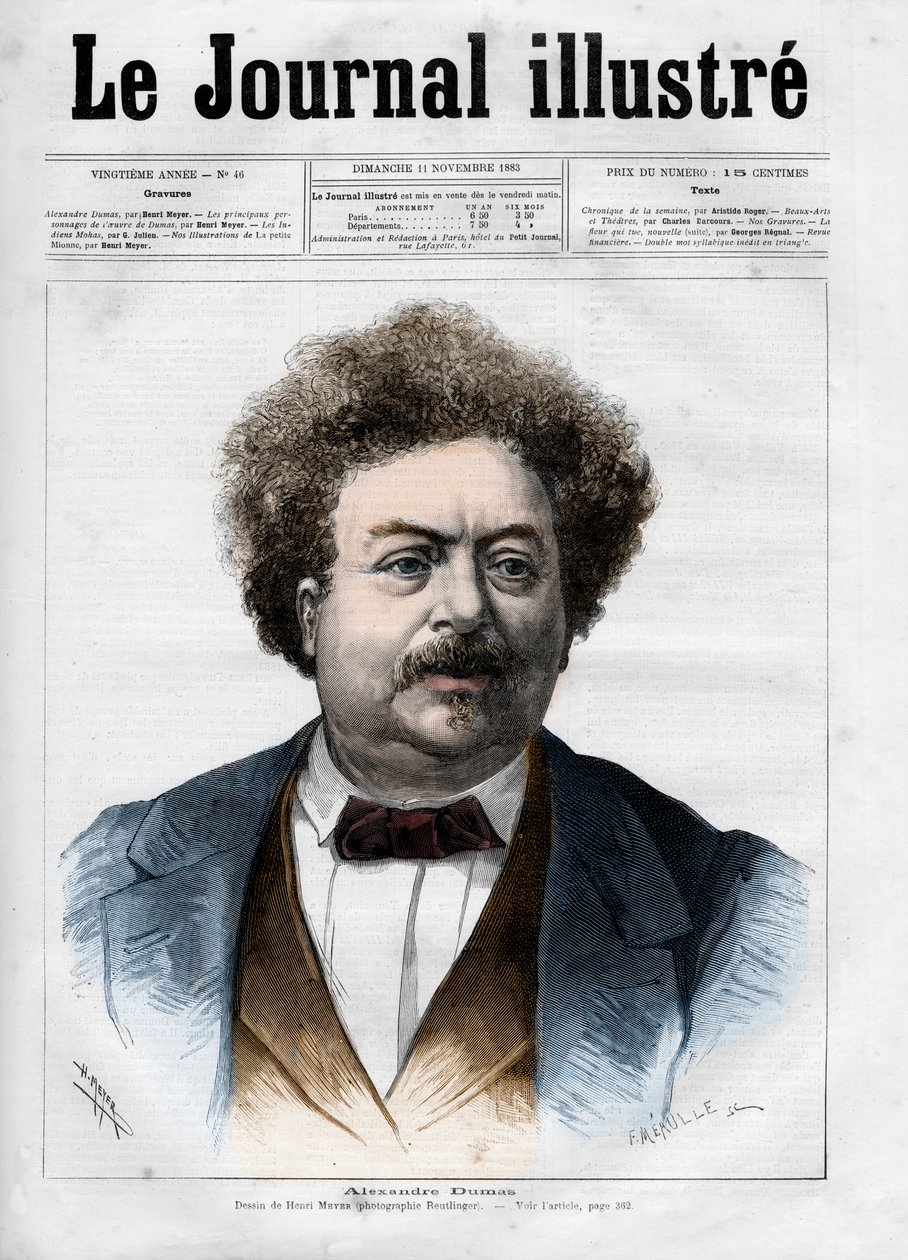 Alexandre Dumas pere (1802-1870) portréja Az 1883-as „The Illustrous Journal” címlapja – Henri Meyer (1844-1899) rajza alkotó: Henri Meyer