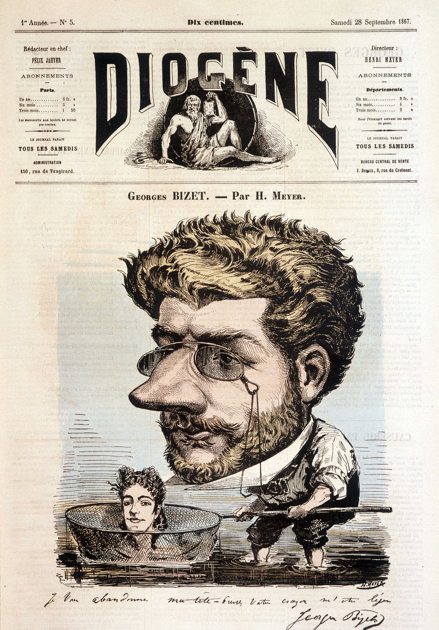 Georges Bizet portréja, Meyer - „Diogenész” című filmben, 1867.09.28. alkotó: Henri Meyer