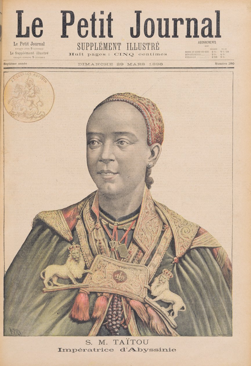 Taytu Betul (kb. 1851-1918) Etiópia császárné portréja, a "Le Petit Journal"-ból, 1896. március 29. (színes metszet) alkotó: Henri Meyer