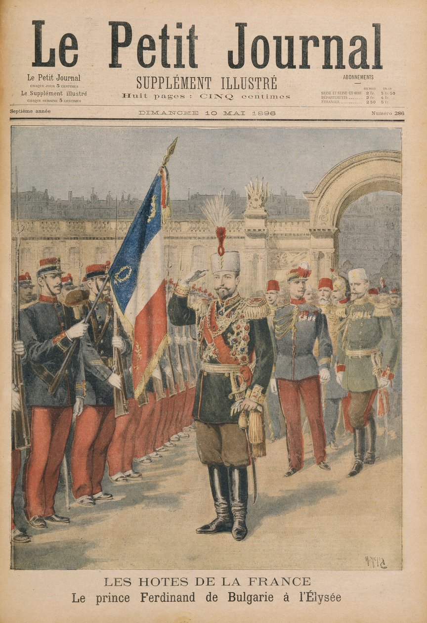 Ferdinánd bolgár herceg (1861-1948) az Elysee-palotában, illusztráció a Le Petit Journalból, 1896. május 10. (színes metszet) alkotó: Henri Meyer