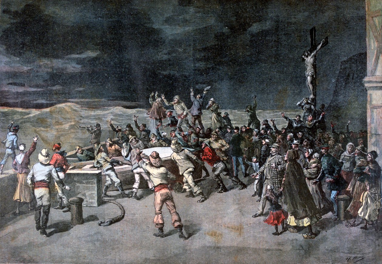 Hetedik jelenet, a mentés, a Maitre DArmes című darabból, Saint-Martin kikötője, 1892 alkotó: Henri Meyer