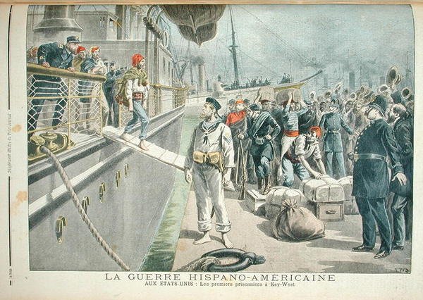 Az első foglyok Key Westben a spanyol-amerikai háború alatt, a Le Petit Journal 1898. május 8-i számából. alkotó: Henri Meyer