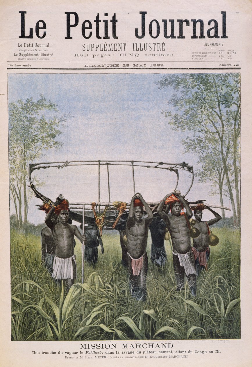 A Marchand Misszió Kongóból a Nílusba utazik, a Le Petit Journalból, 1899. május 28. alkotó: Henri Meyer