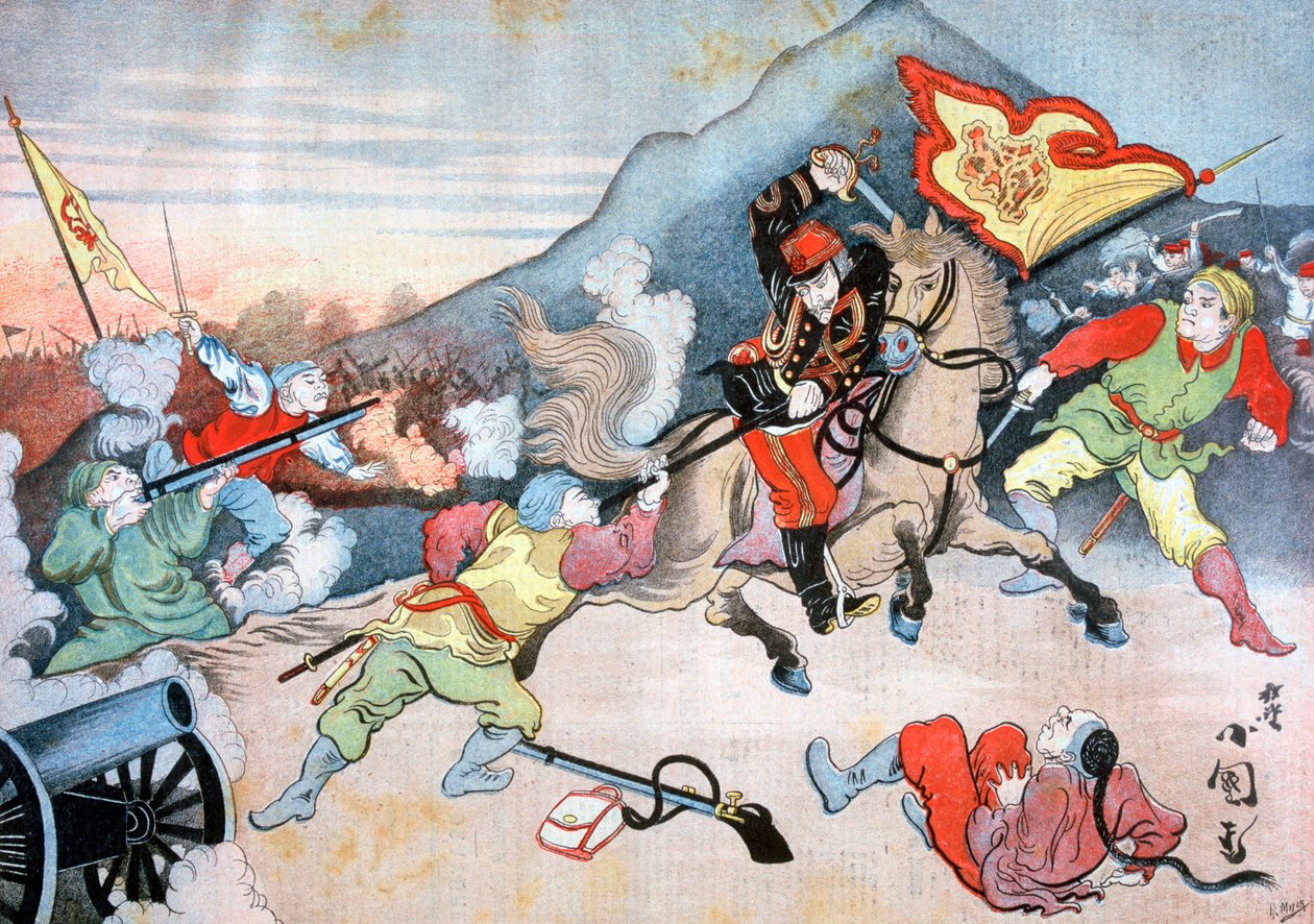 Egy japán tiszt elvette a kínai zászlót, 1894 alkotó: Henri Meyer